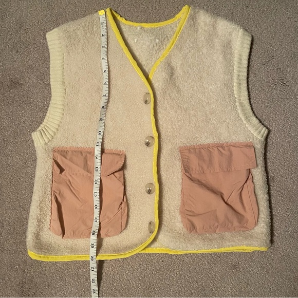 Zara Knit Button Up Vest Pink and Yellow - Picture 5 of 5